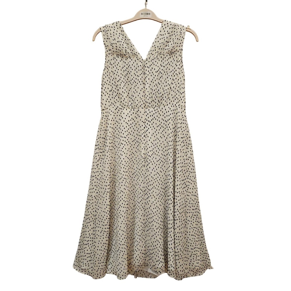 NEW Maggy London Navy White Clip Dot V-Neck Midi Dress Womens 10 NWT - Picture 2 of 4